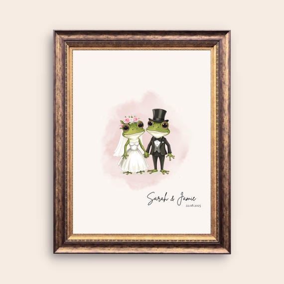 Custom Japanese Frog Wall Art Decor Print Wedding Frogs Getting Married Poster Funny