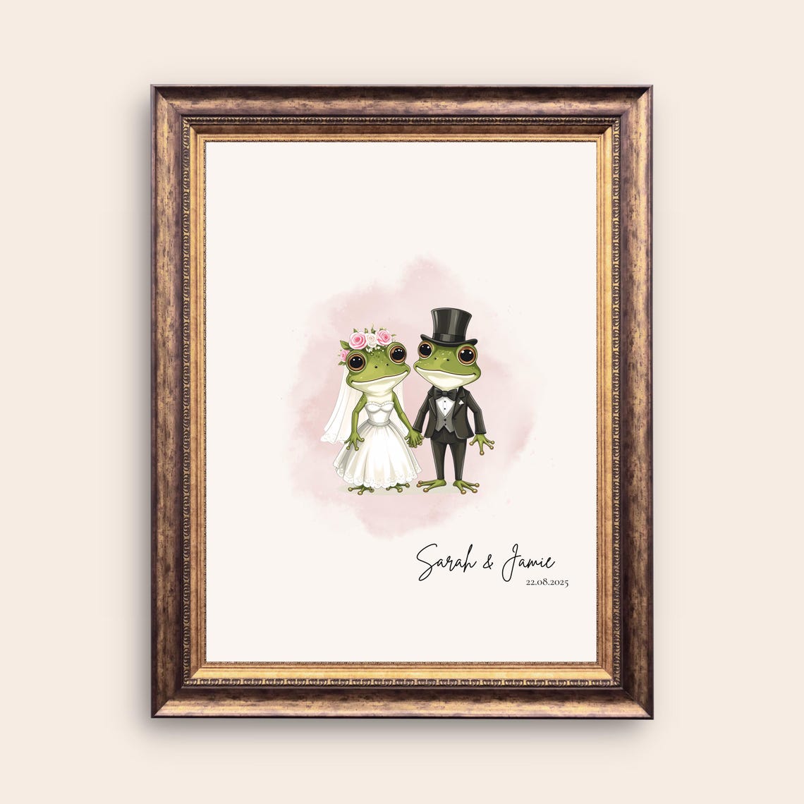 Custom Frog Wedding Couple Bride and Groom Names Date Funny Art Poster