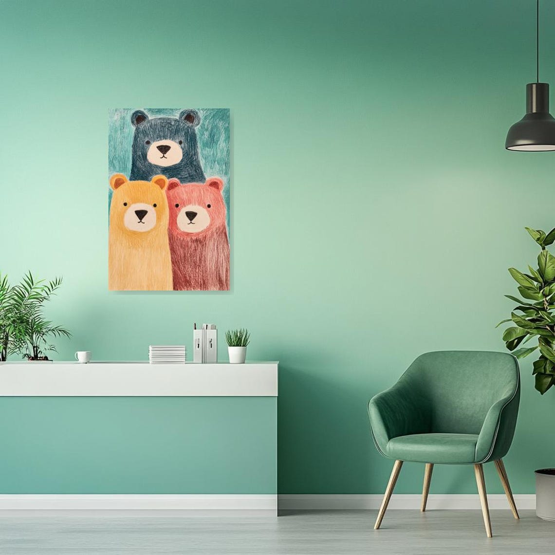 Three Cute Colorful Cartoon Bears Folk Art Style Nursery Poster - Image 3