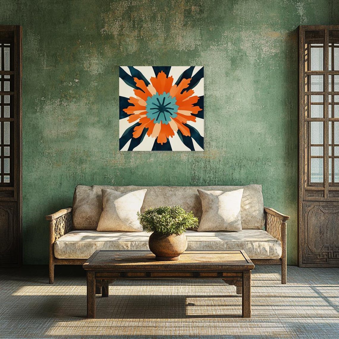 Bold Orange Flower Teal Center Graphic Pop Art Bloom Wall Poster - Image 3