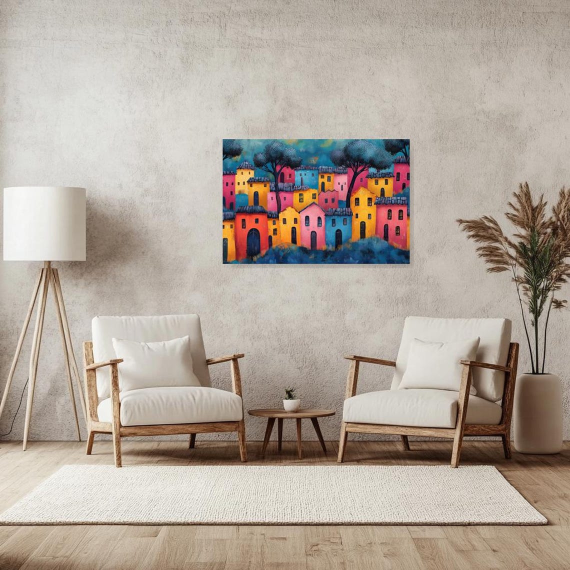 Whimsical Candy-Colored Village Houses Clustered on a Hill Poster - Image 3