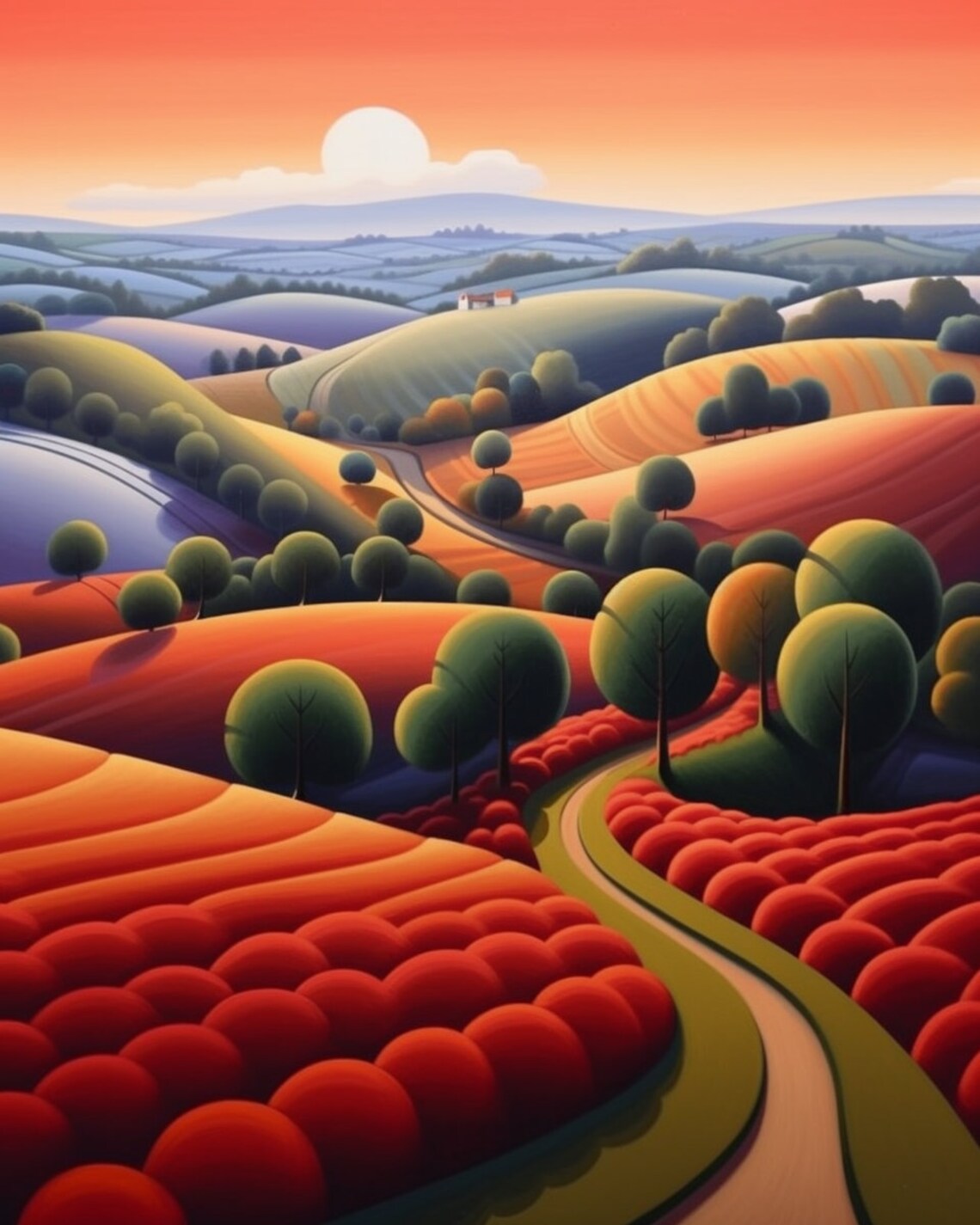 Paul Corfield Inspired Rolling Orange Hills At Sunset