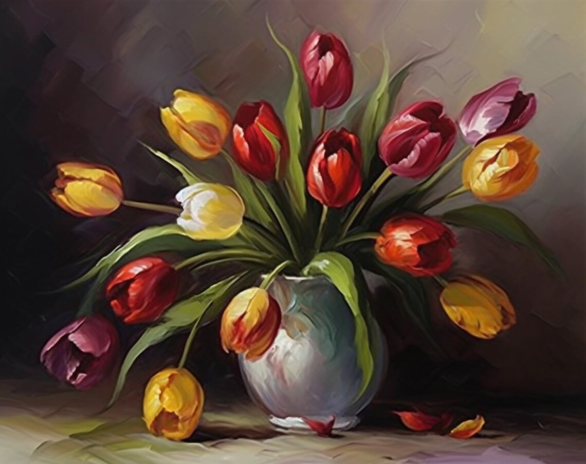Tulips Overflowing Classical Still Life, Art Print