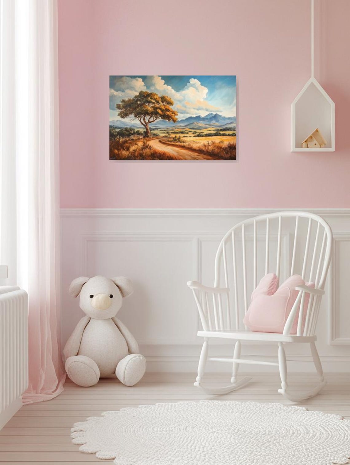 Majestic Lone Tree Golden Fields Blue Mountain View Nature Poster - Image 2