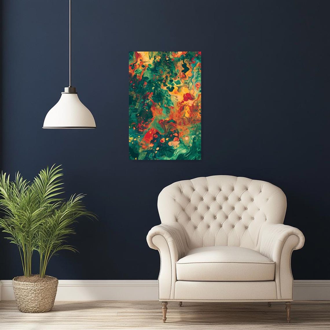Bold Emerald Green Red Gold Marbled Abstract Fluid Art Poster - Image 3