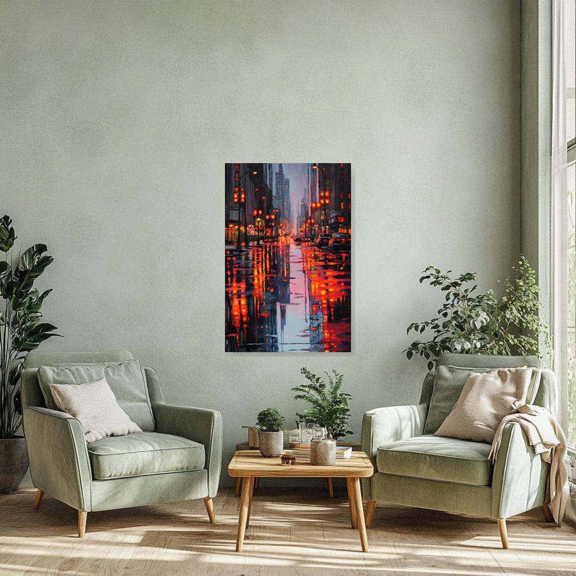 Custom Art Inspired By Edward Hoppers Urban Night Scene With Glowing Reflections And Moody Atmosphere For Home Decor - Image 2