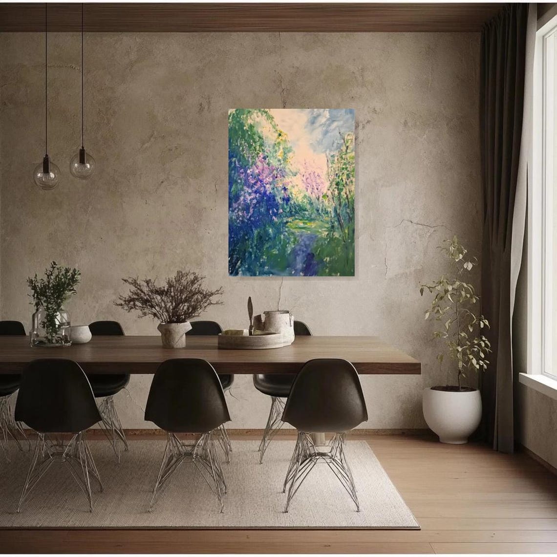 Soft Impressionist Blossom Garden Path Spring Landscape Poster - Image 3