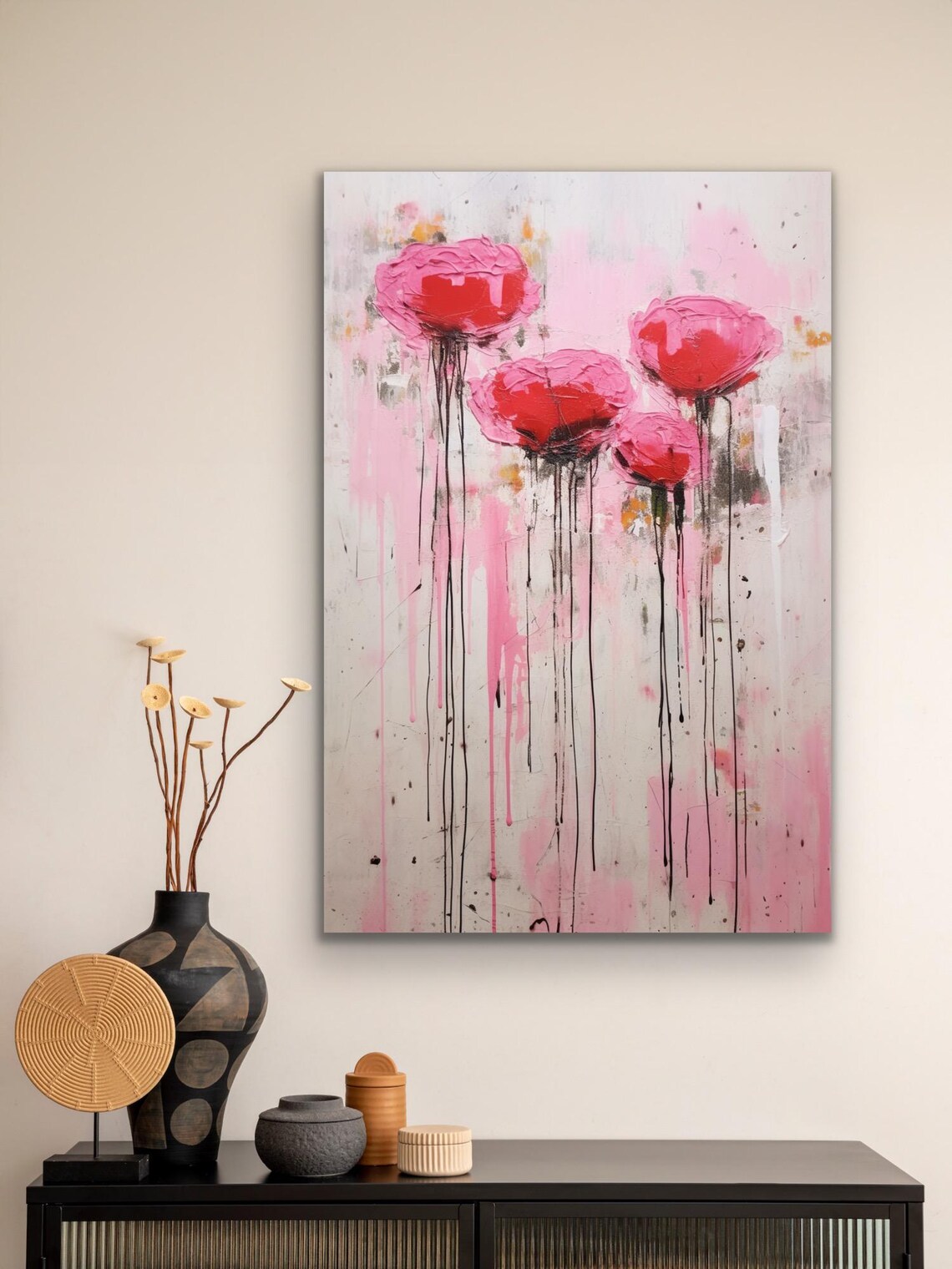 Cy Twombly-Inspired Four Pink Flowers Art Print - Image 2