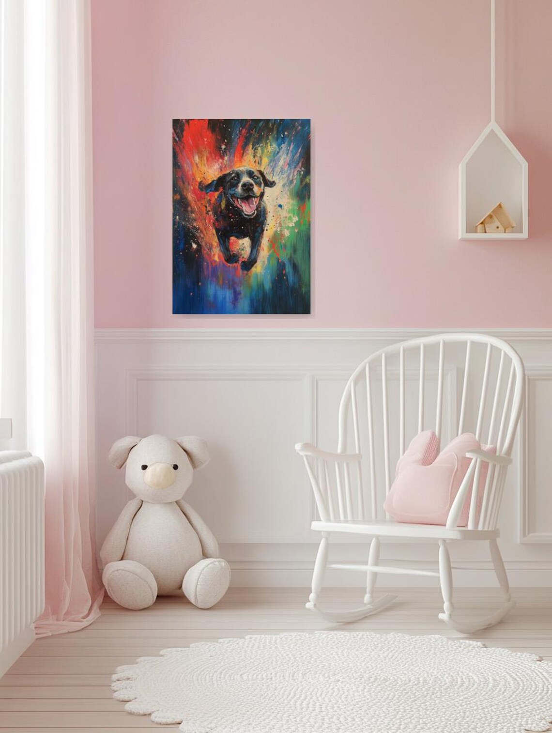 Joyful Black Labrador Running Through A Burst Of Colorful Paint Poster - Image 3
