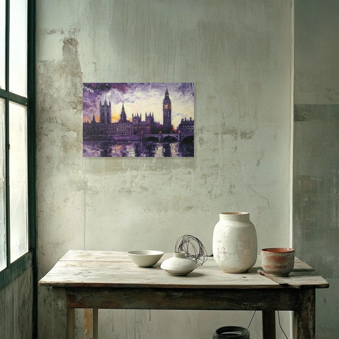 London Big Ben and Parliament at Dusk in Purple and Gold Poster - Image 3