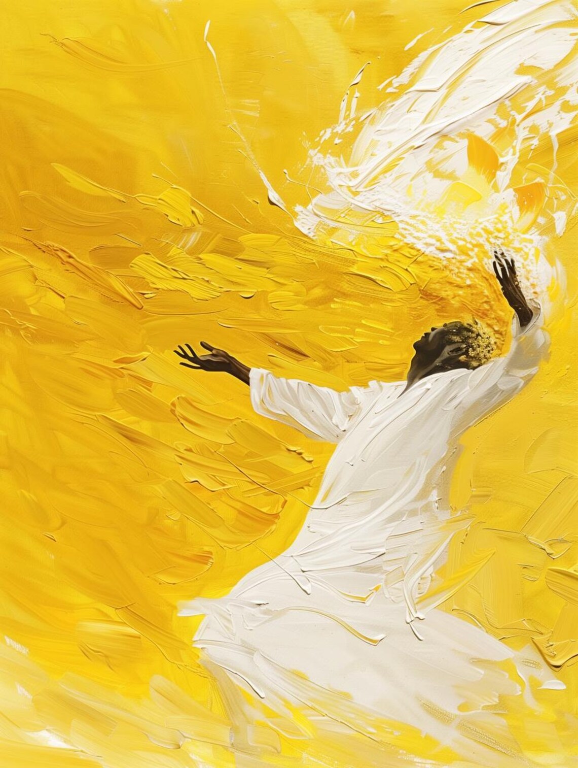 Van Gogh Inspired Yellow Abstract, Energetic Brushstrokes