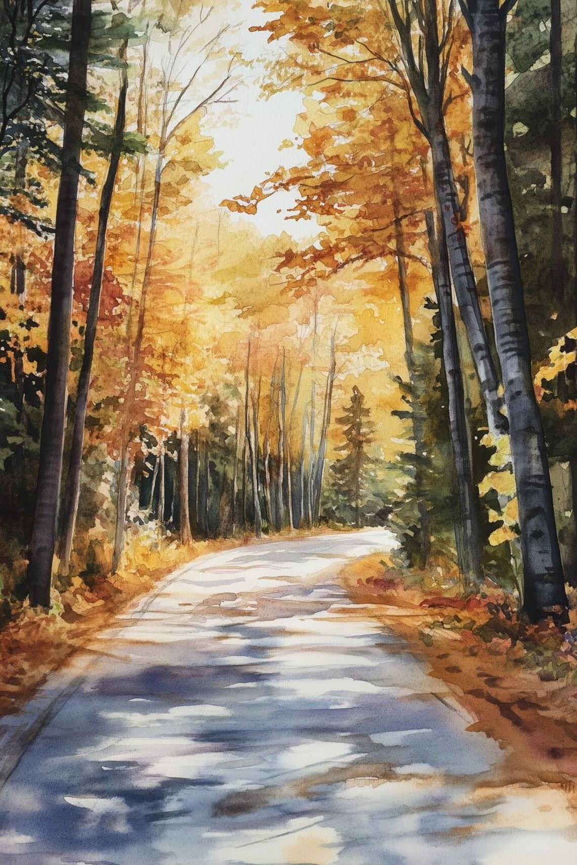 Autumn Pathway Watercolor Art Print, John Constable-Inspired