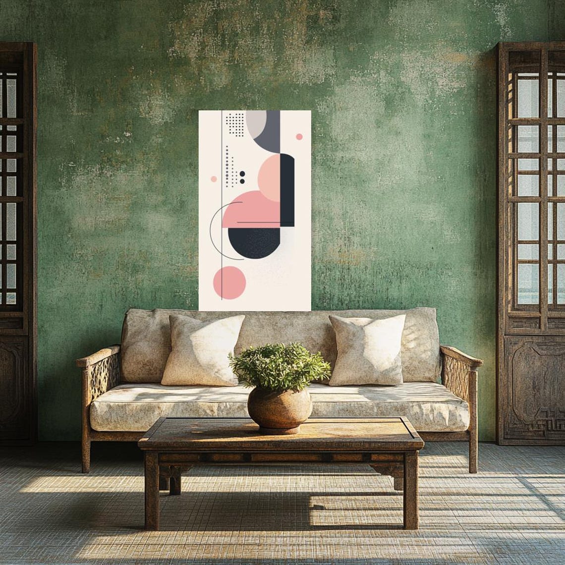 Modern Abstract Geometric Wall Art Print In Pink And Black Color Palette Unique Home Decor - Image 3