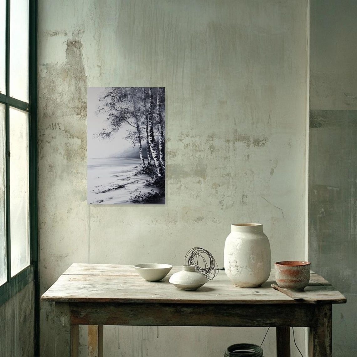 Monochrome Birch Trees Print Inspired By Black And White Landscape Art For Elegant Home Decor - Image 2