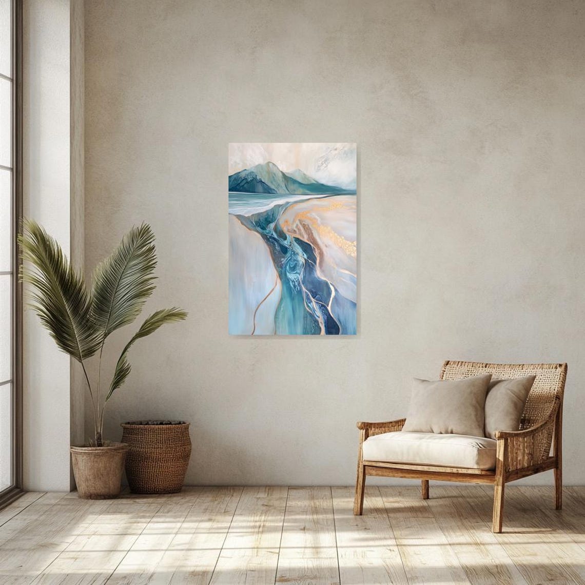 Ocean Blues And Gold Veins Abstract Coastal Landscape Poster - Image 2