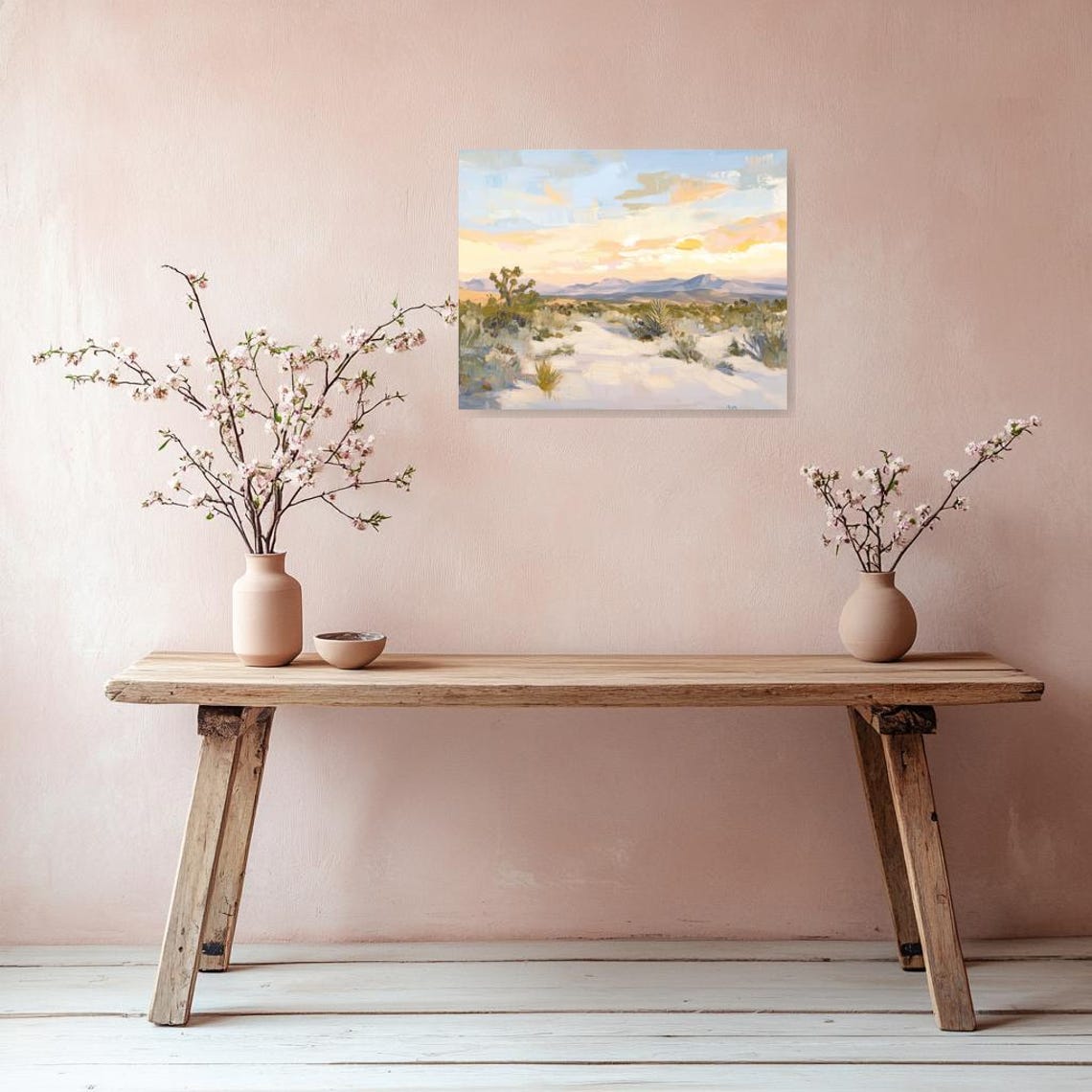 Desert Sunset Landscape with Purple Mountains and Golden Sky Poster - Image 3
