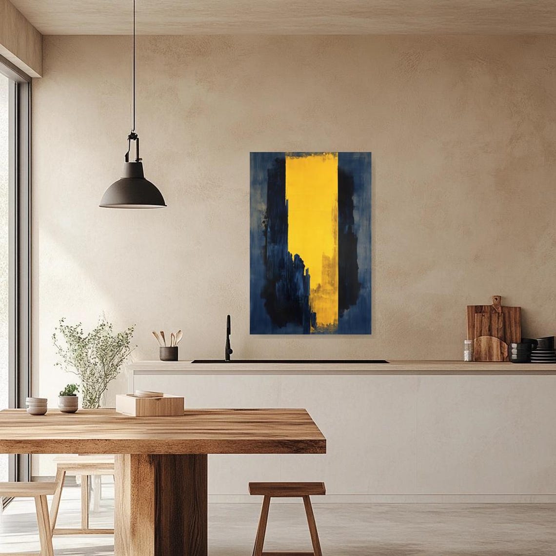 Bold Yellow Light Abstract Between Deep Navy Blue Strokes Poster - Image 2
