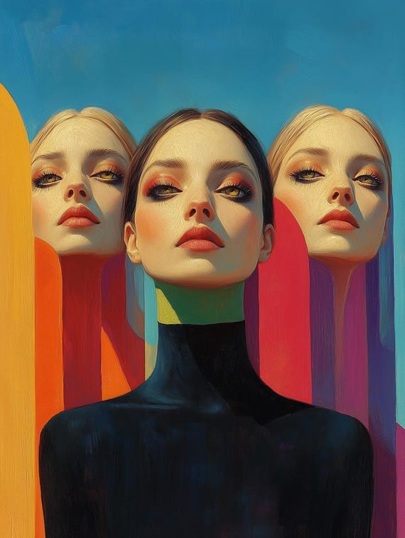 Contemporary Print Inspired By Art Deco With Bold Colors And Striking Portraits For Unique Home Decor