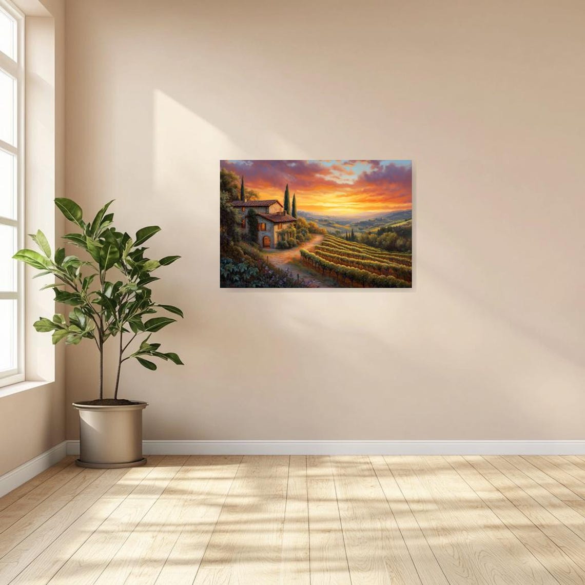 Tuscan Villa at Sunset with Vineyards and Cypress Trees Poster - Image 4