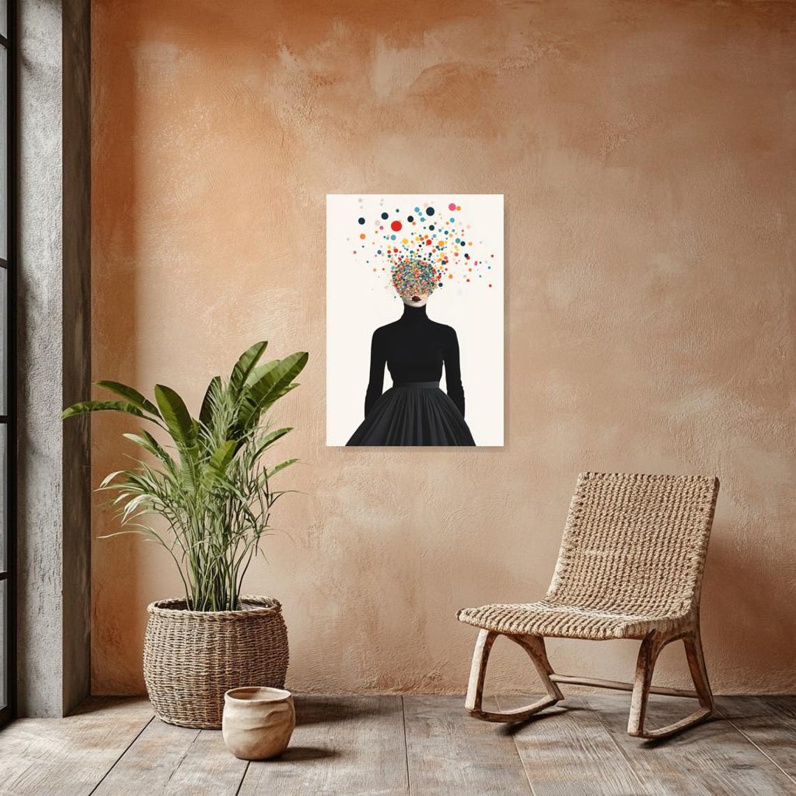 Abstract Woman Portrait with Confetti Dot Face Modern Poster - Image 2