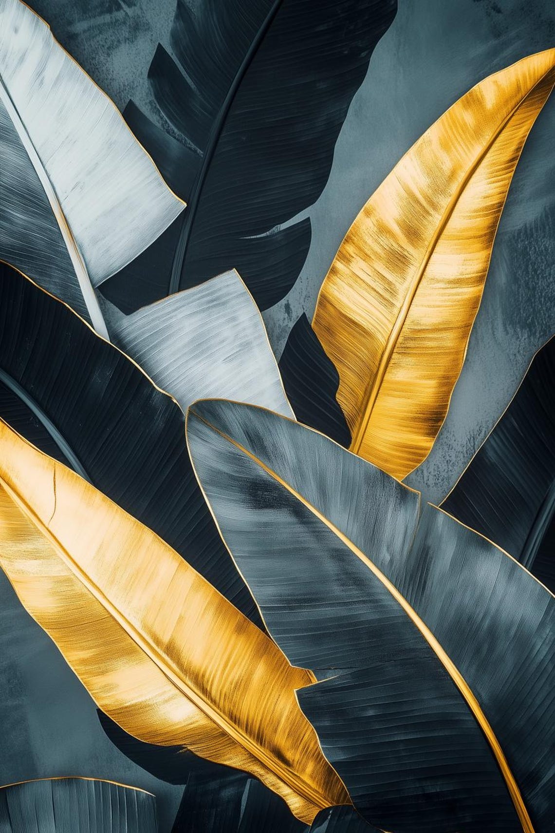 Luxurious Gold and Black Tropical Leaves Modern Botanical Poster