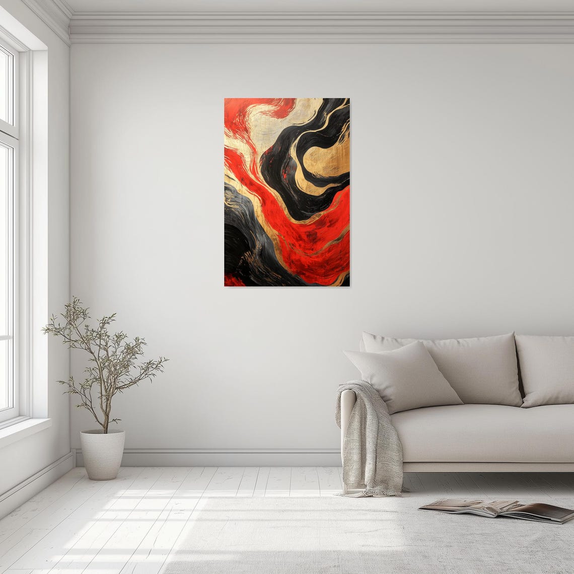 Abstract Red Black Gold Swirl Fluid Modern Statement Art Poster - Image 3