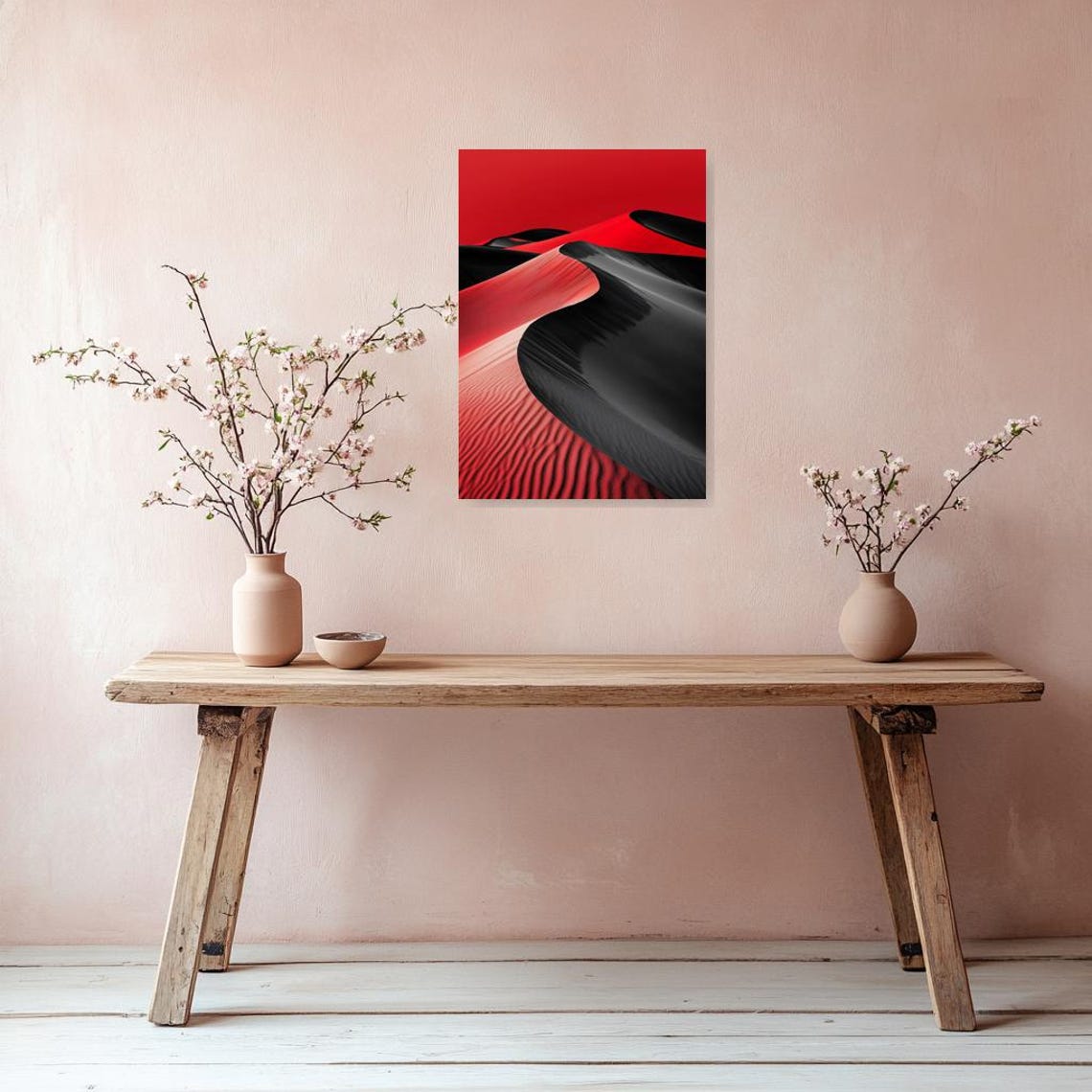 Bold Red Black Dune Waves Surreal Modern Minimalist Abstract Poster - Image 2
