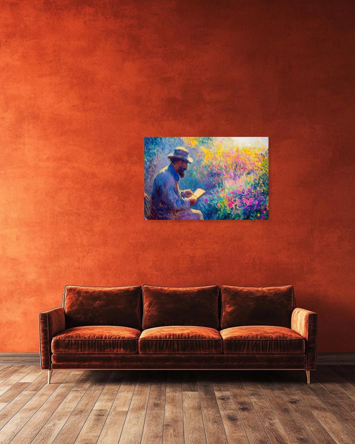 Impressionist Bearded Man Reading Amid Flower Garden Book Art Poster - Image 2
