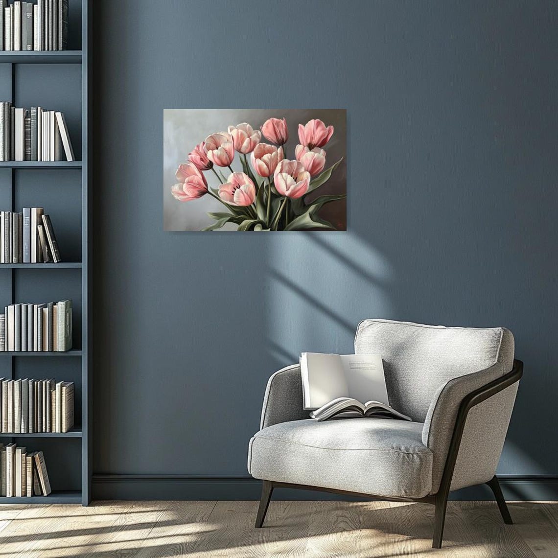 Soft Pink Tulip Bouquet Floral Painting For Elegant Home Decor Poster - Image 2