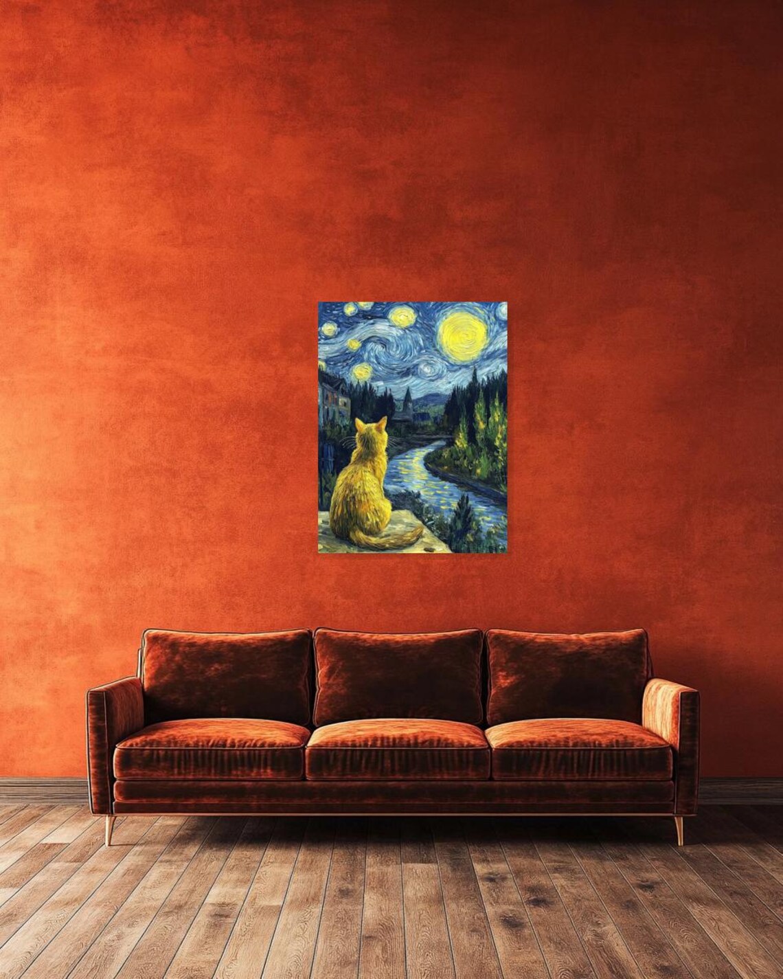 Custom Cat Art Print, Starry Night Style - Image 2