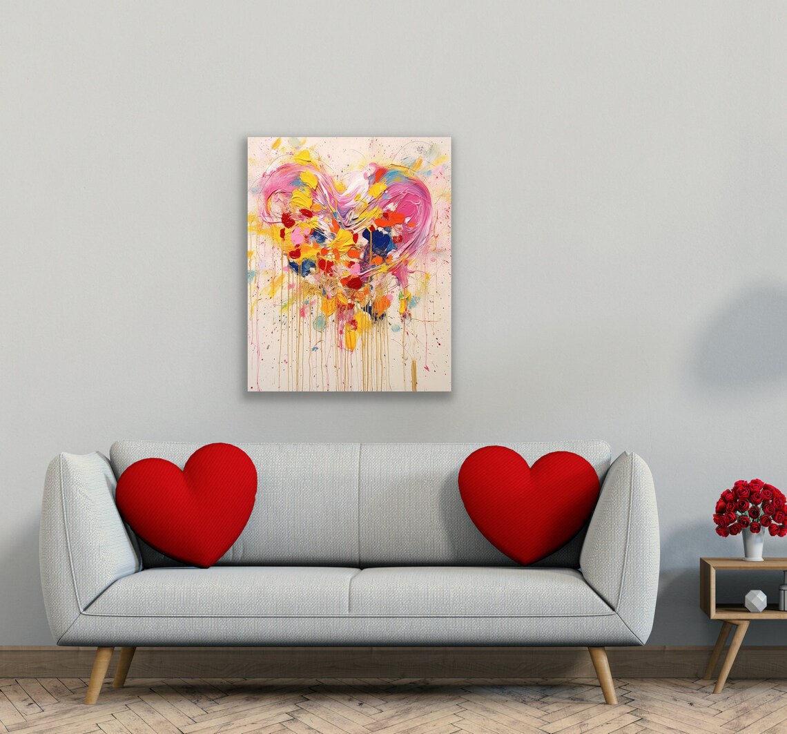 Colorful Symphony of Love Abstract Painted Heart Impasto Poster - Image 2