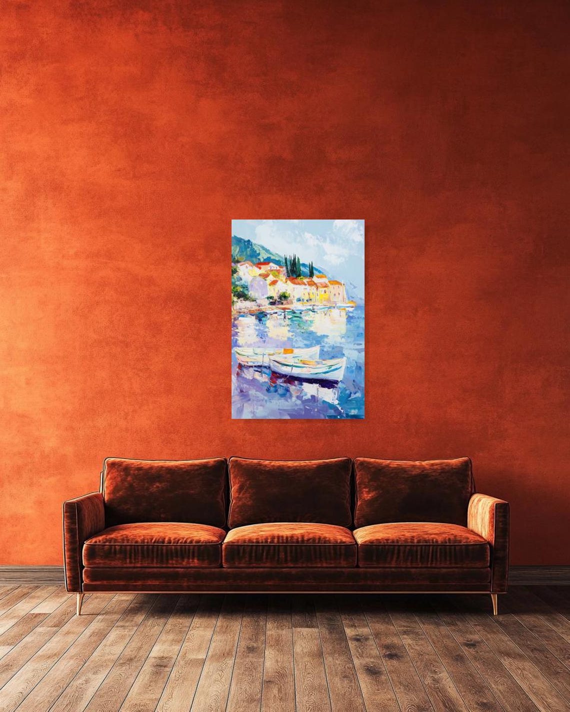 Colorful Impressionist Coastal Scene Print With Boats And Vibrant Architecture For Home Decor - Image 2