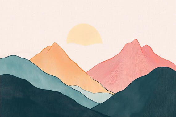 Stunning Mountain Landscape Print In Soft Pastel Colors Inspired By Minimalist Art For Home Decor And Wall Art