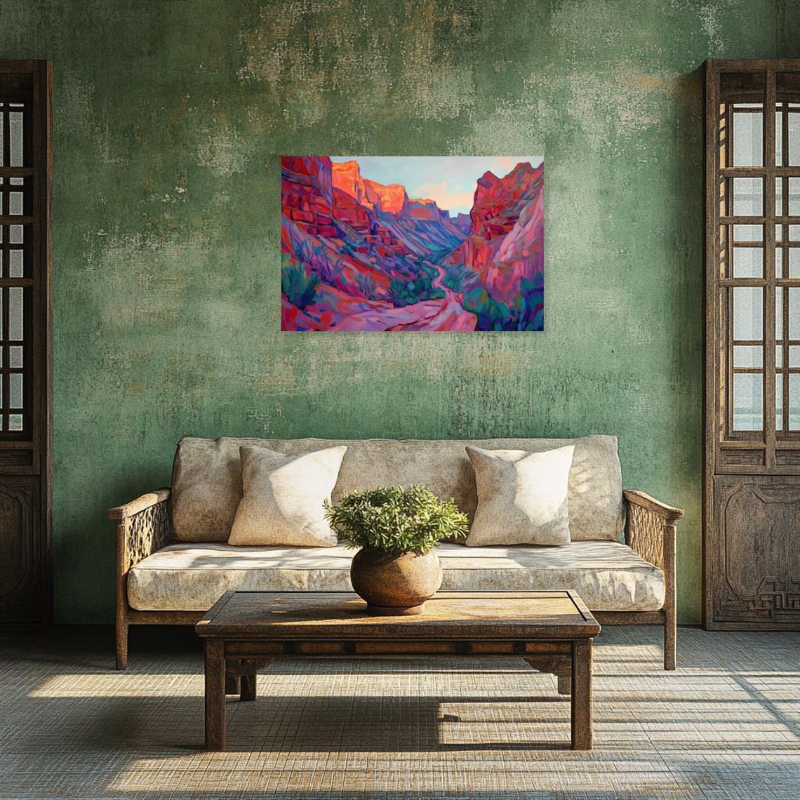 Colorful Desert Canyon Landscape With Winding Trail At Sunset Poster - Image 2