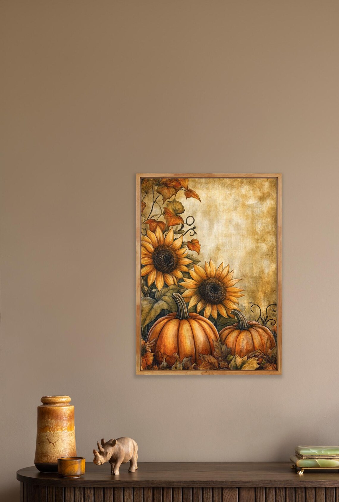 Autumn Sunflowers And Pumpkins Harvest Still Life Warm Fall Wall Poster - Image 2