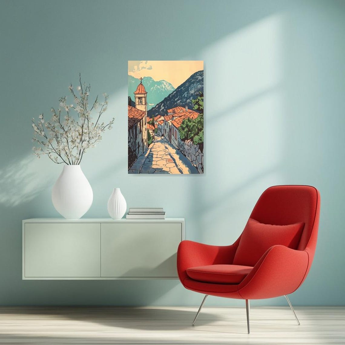 Custom Print Inspired By Van Gogh With Vibrant Mountain Scenery And Rustic Village Charm For Home Decor Wall Art - Image 3