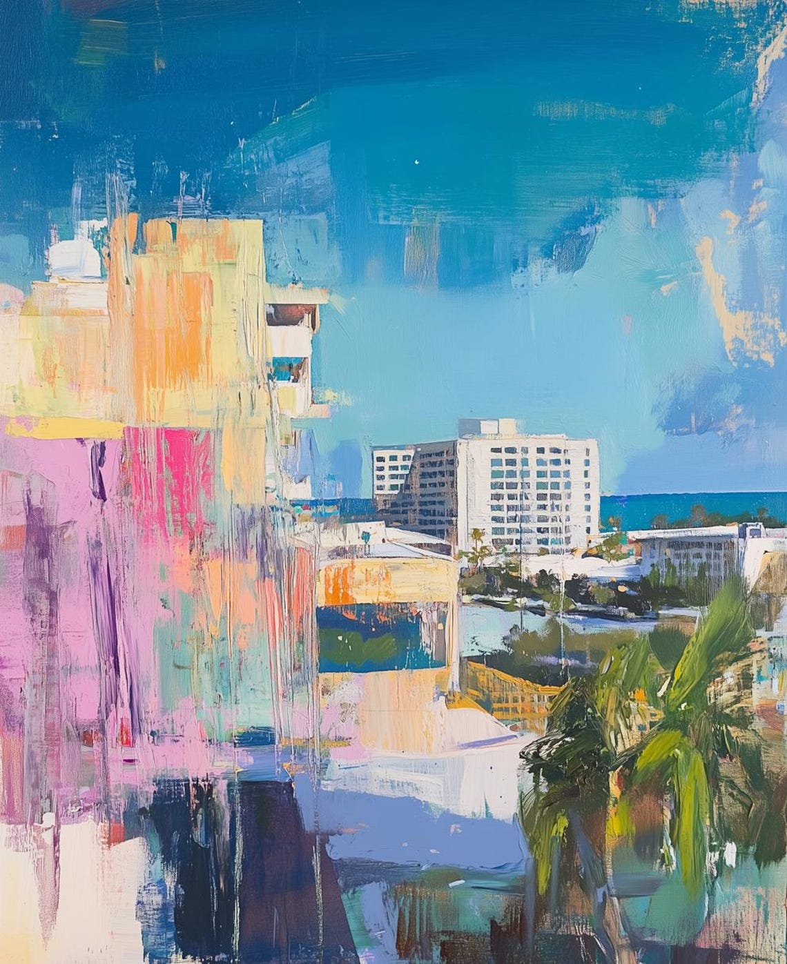 Tropical Coastal Cityscape Abstract Modern Color Block Wall Poster