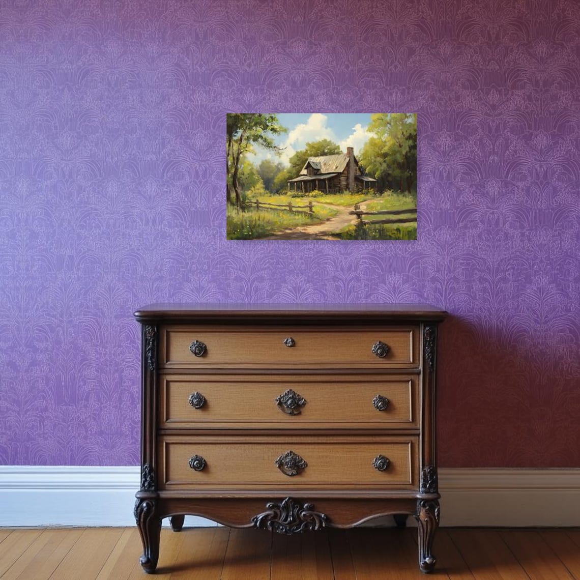 Rustic Log Cabin Summer Woods Wildflower Meadow Countryside Poster - Image 2