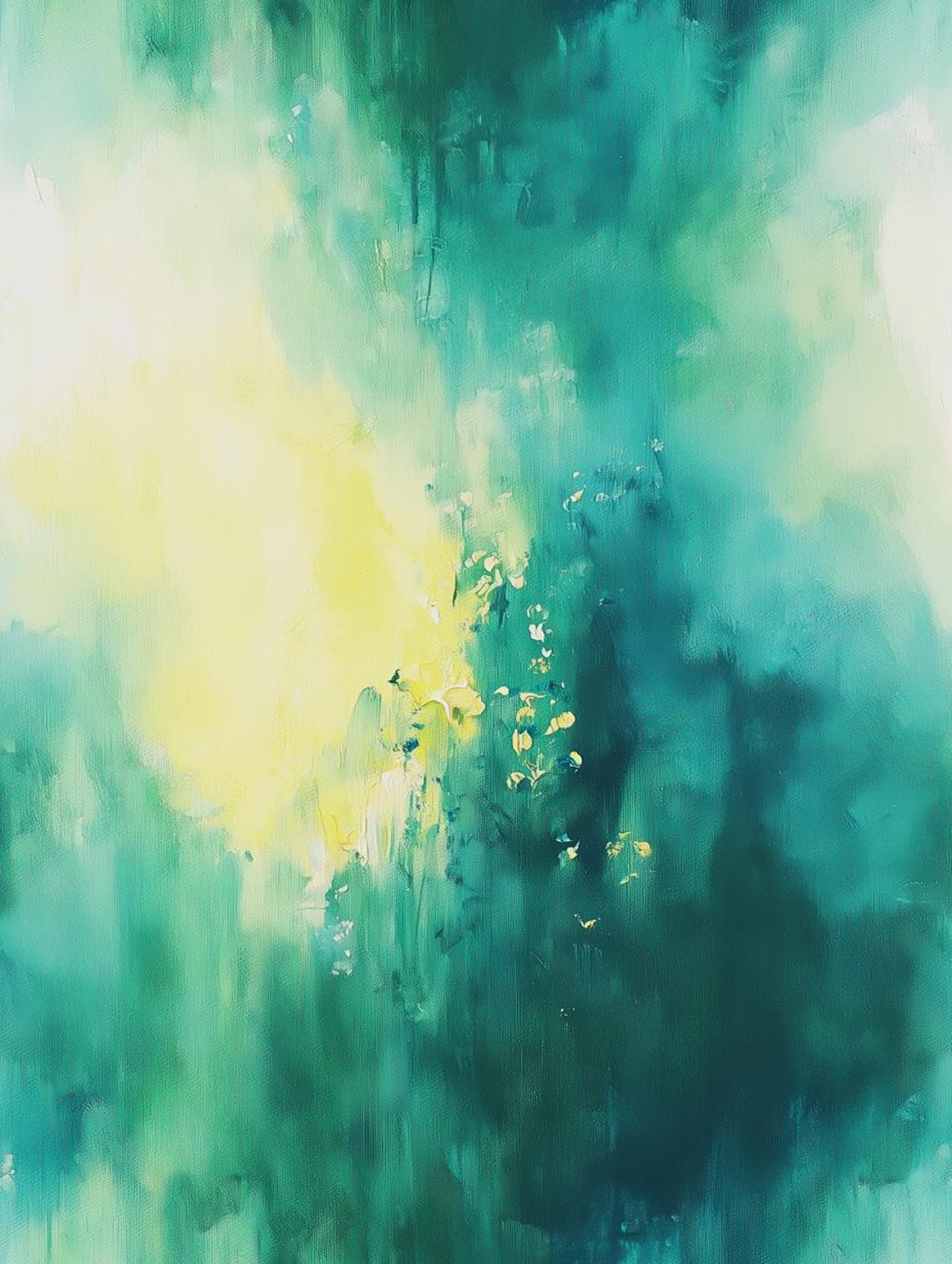 Dreamy Teal and Yellow Abstract Watercolor Mist Painting Poster