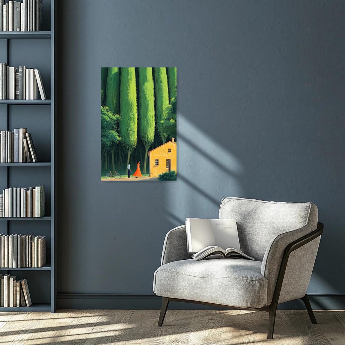 Couple Under Towering Cypress Trees Beside Yellow House Poster - Image 2