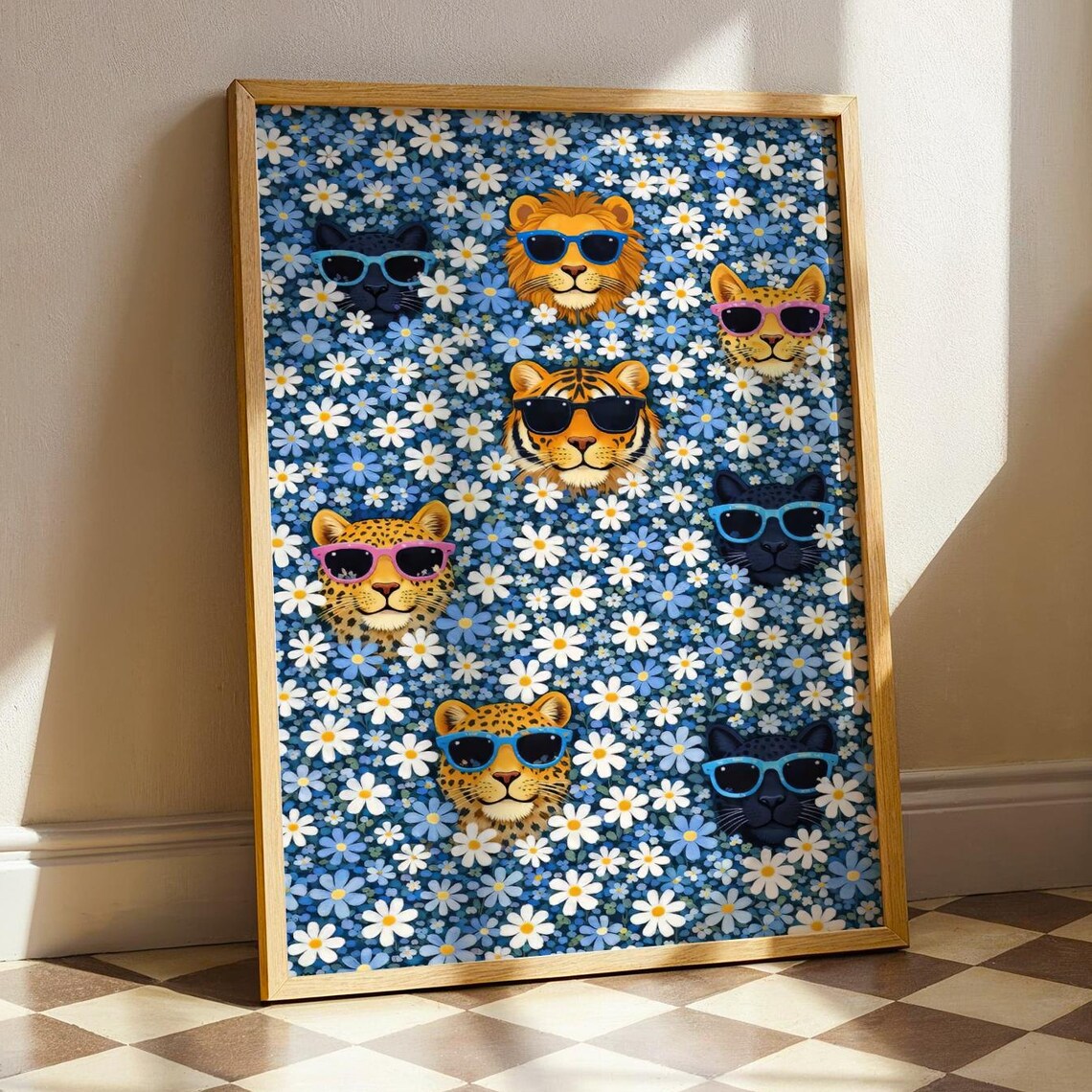 Big Cats Sunglasses Daisy Field Poster Funny Cool Feline Pop Art
