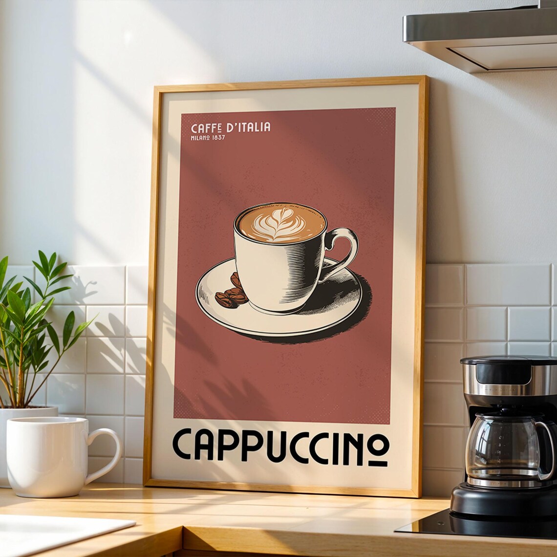 Cappuccino Coffee Poster, Vintage Kitchen Art Print