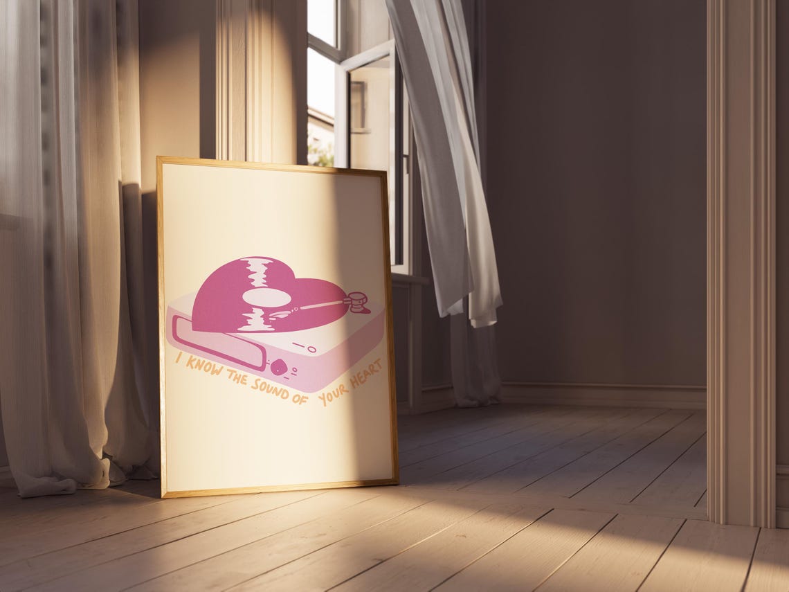 I Know The Sound Of Your Heart Pink Vinyl Turntable Music Poster - Image 2