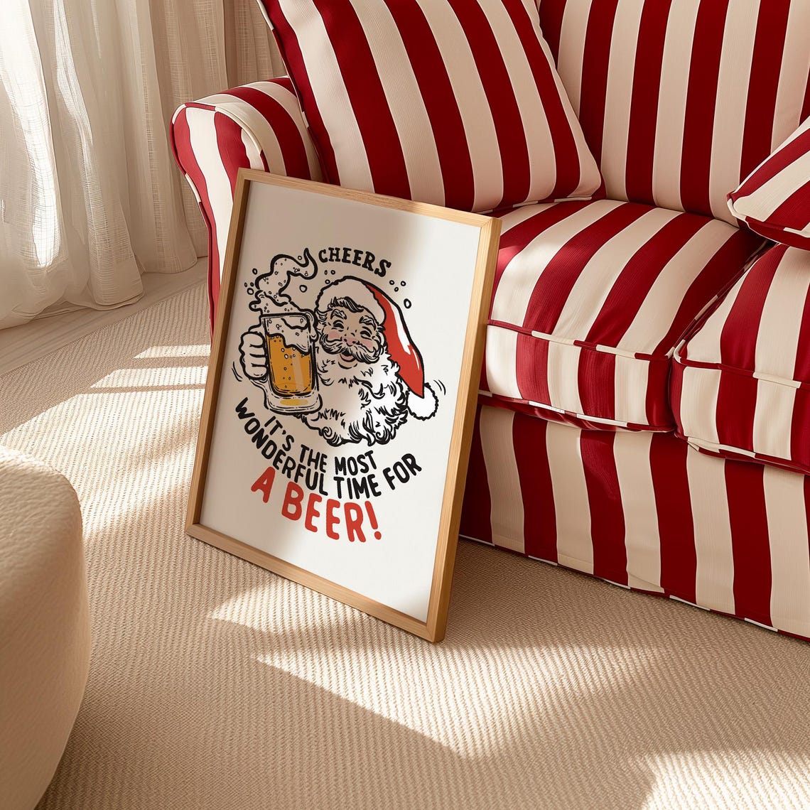 Santa Cheers Beer Funny Christmas Quote Retro Vintage Holiday Poster - Image 2