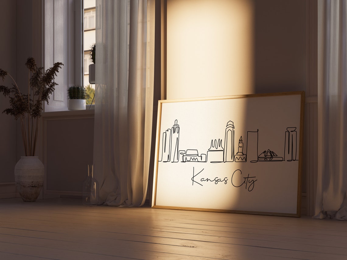 Downtown Kansas City Skyline Black Line Art Minimalist Travel Poster - Image 3