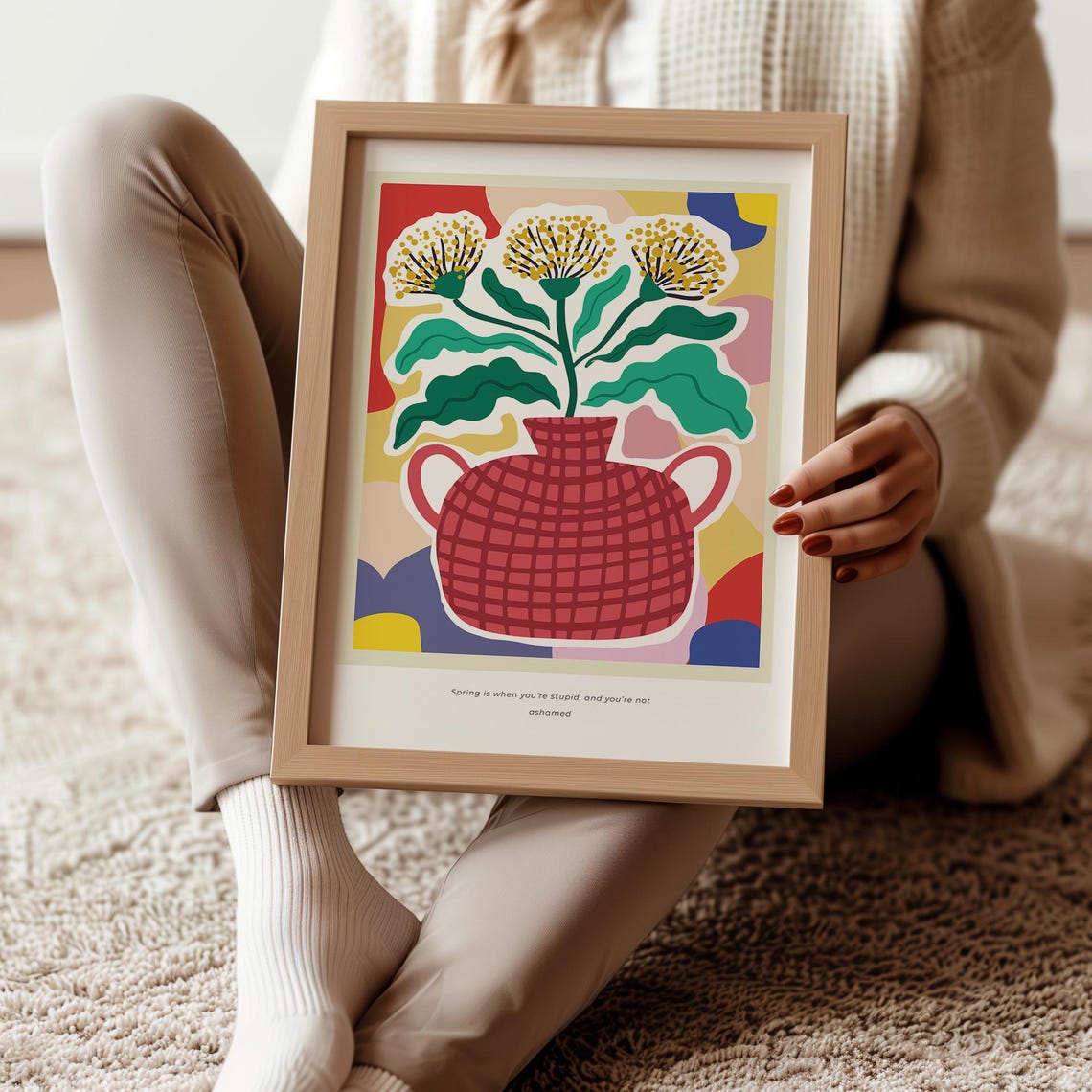 Spring Flower Vase Red Checkered Vibrant Floral Boho Art Poster - Image 3