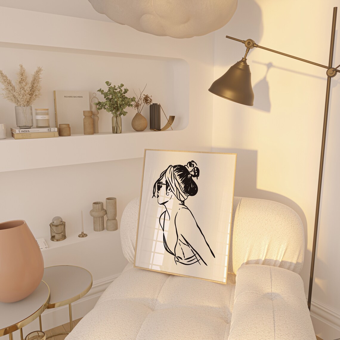 Woman With Hair Bun Side Profile Black White Minimalist Line Art Poster - Image 3
