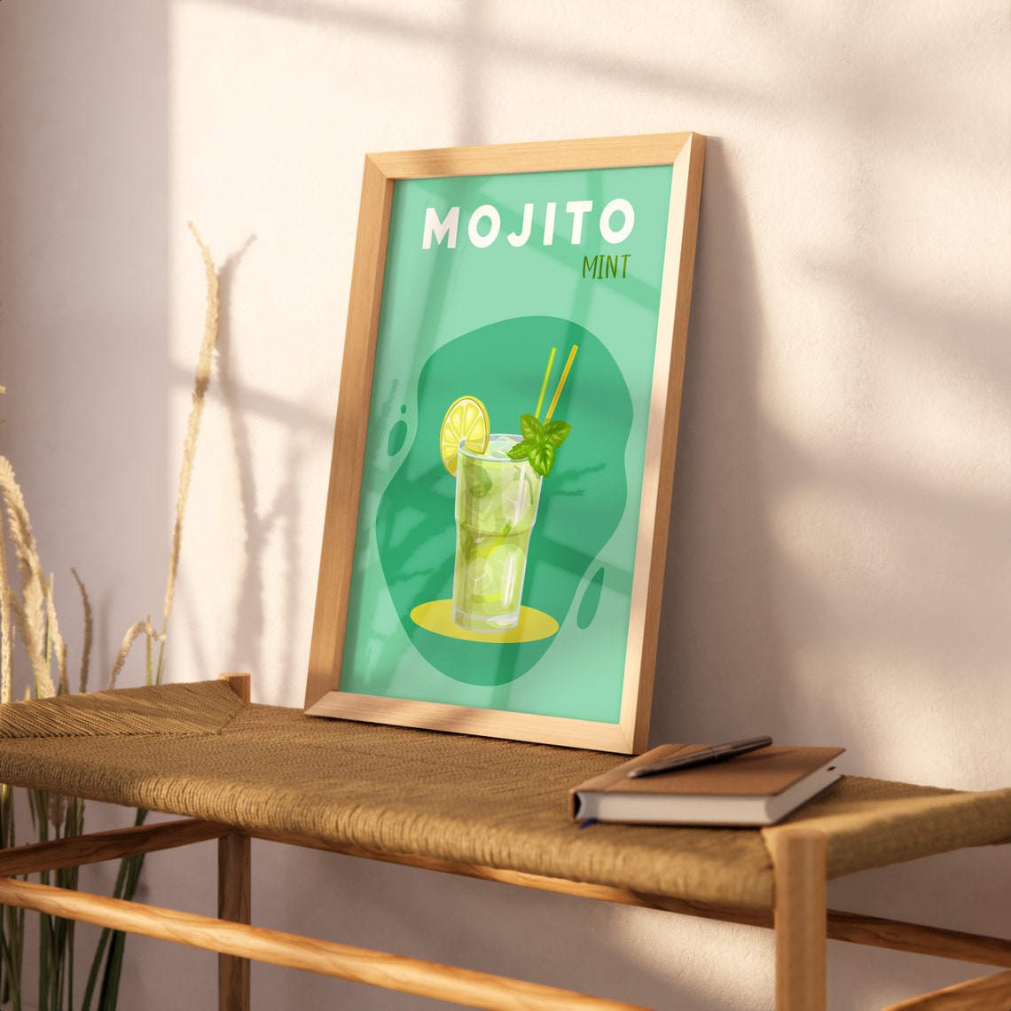 Mojito Mint Green Retro Cocktail Illustration Bar Cart Wall Art - Image 2