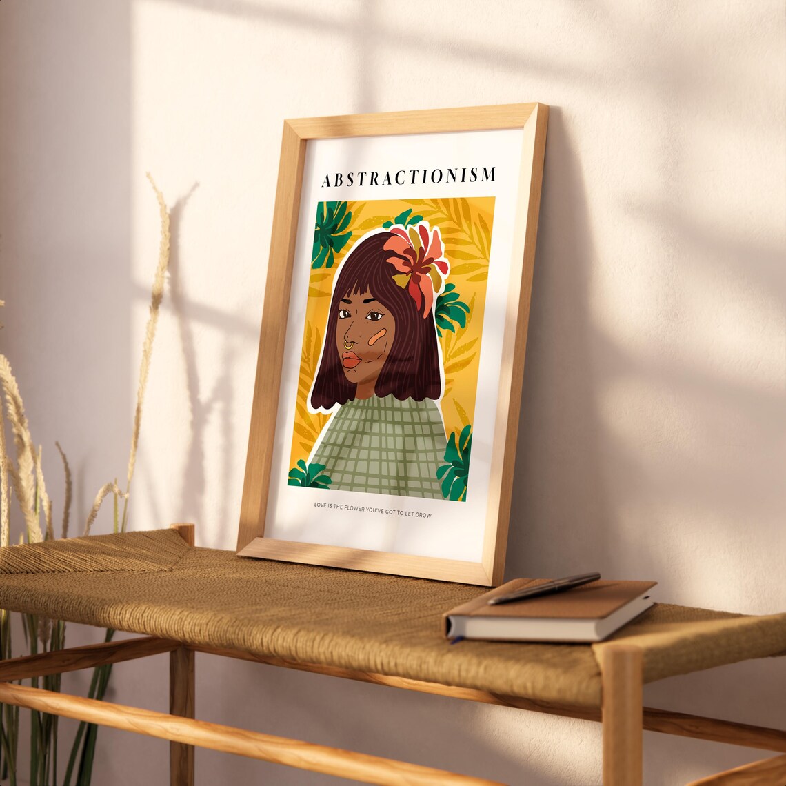 Abstractionism Woman Portrait Hibiscus Flower Gold Botanical Wall Art - Image 2