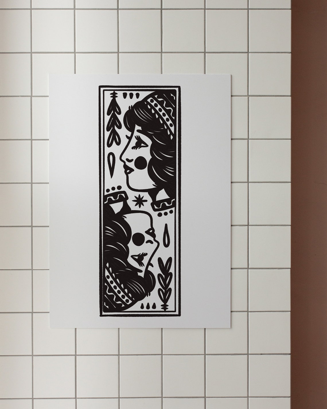Bold Black White Tattoo Style Woman Portrait Vertical Art Poster - Image 2